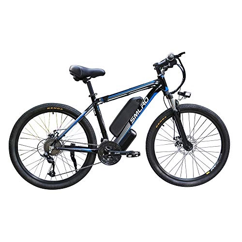 Electric Bike : JASSXIN Electric Mountain Bike Removable Large Capacity Lithium-Ion Battery, Electric Mountain Bike Electric Bicycle with Removable 48V Lithium Ion Battery 21 Speed Shift, Blue