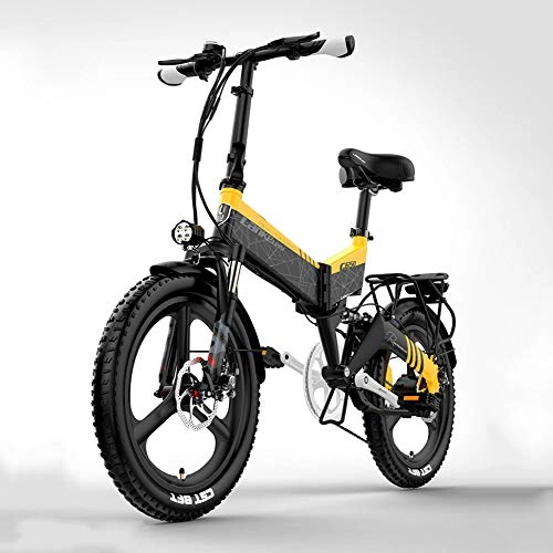 Electric Bike : JFSKD Electric Mountain Bikes, 20 Inch Male And Female Adult Scooter Folding Electric Bike Off-Road Long-Distance Running Electric Mountain Bike with Removable Lithium Battery, Yellow, B