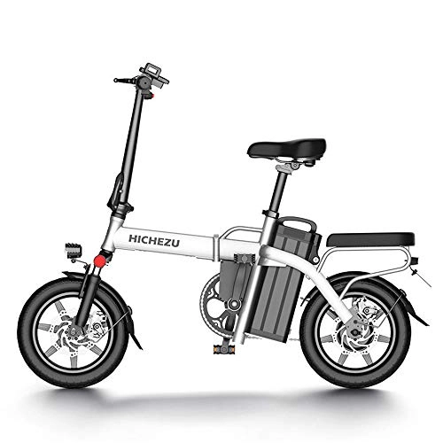 Electric Bike : JHKGY Foldaway Electric Bike, 350W 48V Power Electric Bicycle, LED Bike Light, 15 MPH Electric Bike, with Pedal Assist And Removable Lithium-Ion Battery, 31 Mile Range, White
