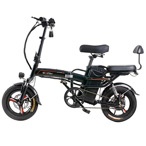 Electric Bike : JIEER 14" Lightweight Alloy Folding City Bicycle Bike, 400W Electric Foldable Pedal Assist E-Bike with LED Front Light Easy To Store in Caravan Motor Home Silent Motor E-Bike for Cycling