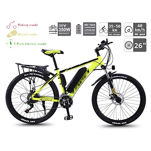 Electric Bike : JIEER 26'' Electric Bikes for Adult Magnesium Alloy Bikes Bicycles All Terrain Mens Mountain Bike 36V 350W Electric Bicycle 30 Speed Gear And Three Working Modes for Outdoor Cycling-Yellow