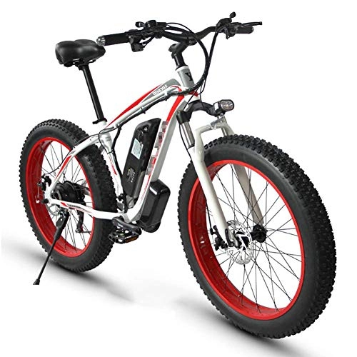 Electric Bike : JIEER 48V 350W Electric Bike Electric Mountain Bike 26Inch Fat Tire E-Bike Hybrid Bicycle 21 Speed 5 Speed Power System Mechanical Disc Brakes Lock Front Fork Shock Absorption-Red