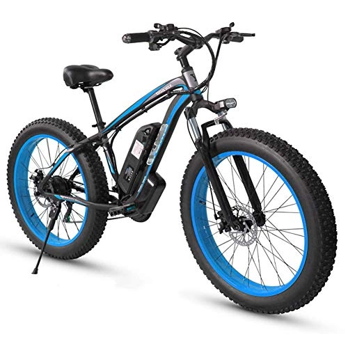 Electric Bike : JIEER Adult Fat Tire Electric Mountain Bike, 26 Inch Wheels, Lightweight Aluminum Alloy Frame, Front Suspension, Dual Disc Brakes, Electric Trekking Bike for Touring-Blue