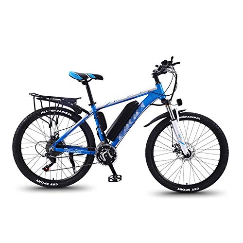 Electric Bike : JIEER Adult Fat Tire Electric Mountain Bike, 350W Snow Bicycle, 26Inch E-Bike 21 Speeds Beach Cruiser Sports Mountain Bikes Full Suspension, Lightweight Aluminum Alloy Frame-Blue