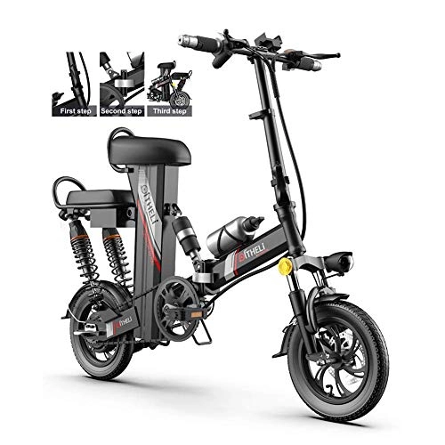Electric Bike : JIEER Adult Folding Electric Bikes Comfort Hybrid Recumbent Bicycles, 12 Inch Portable 350W 3 Mode City Bicycle Max Speed 25 Km / H, Aluminum Alloy Frame, LCD Screen, Three Riding Mode-Black