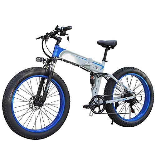 Electric Bike : JIEER E-Bike Folding 7 Speed Electric Mountain Bike for Adults, 26" Electric Bicycle / Commute Ebike with 350W Motor, 3 Mode LCD Display for Adults City Commuting Outdoor Cycling-Blue