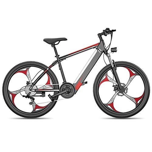 Electric Bike : JIEER Electric Bike 26 Inches Fat Tire Snow Bicycle Mountain Bikes Men's Dual Disc Brake Aluminum Alloy for Adults And Teens, for Sports Outdoor Cycling Travel, LED Light-Red