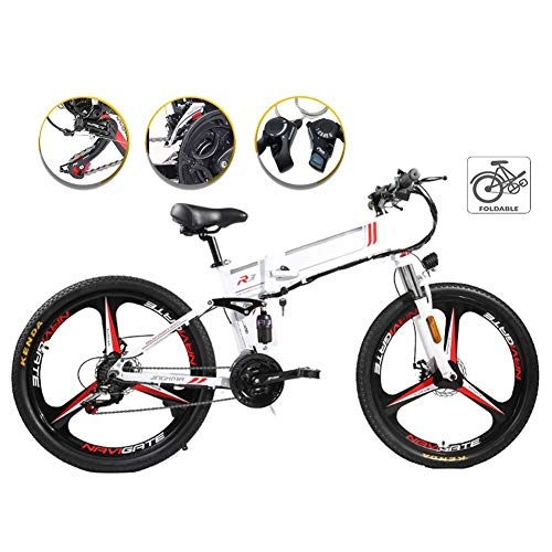 Electric Bike : JIEER Electric Bike Folding Mountain E-Bike for Adults 3 Riding Modes 350W Motor, Lightweight Magnesium Alloy Frame Foldable E-Bike with LCD Screen, for City Outdoor Cycling Travel Work Out-White