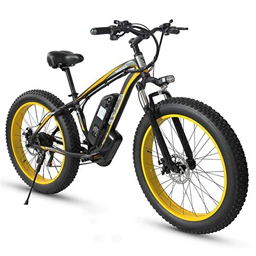 Electric Bike : JIEER Electric Bike for Adults, 350W Aluminum Alloy Ebike Mountain, 21 Speed Gears Full Suspension Bike, Suitable for Men Women City Commuting, Mechanical Disc Brakes-Yellow