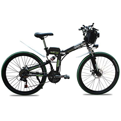 Electric Bike : JIEER Electric Bikes for Adults, 26" Folding Bike, 500W Snow Mountain Bikes, Aluminum Alloy Mountain Cycling Bicycle, Full Suspension E-Bike with 7-Speed Professional Transmission-Green
