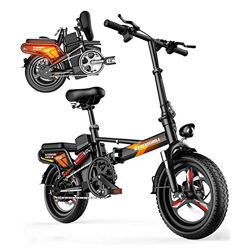 Electric Bike : JIEER Electric Folding Bike Fat Tire 14", City Mountain Bicycle Booster 55-110KM, with 48V 400W Silent Motor Ebike, Portable Easy To Store in Caravan, Motor Home, Boat