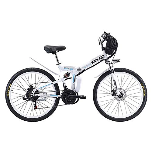 Electric Bike : JIEER Electric Mountain Bike 26" Wheel Folding Ebike LED Display 21 Speed Electric Bicycle Commute Ebike 500W Motor, Three Modes Riding Assist, Portable Easy To Store for Adult-White