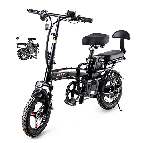 Electric Bike : JIEER Folding Electric Bike 14 Inch 48V E-Bike City Bicycle for Adults, Adjustable Lightweight Alloy Frame Foldable E-Bike with LCD Screen, 400W Motor