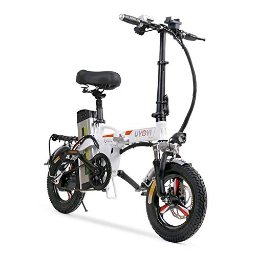 Electric Bike : JIEER Folding Electric Bike for Adults, 14" Lightweight Alloy Folding City Electric Bicycle / Commute Ebike with 400W Motor, Dual Disc Brakes, Eco-Friendly Bike for Urban-White
