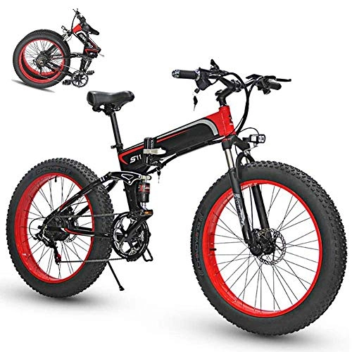 Electric Bike : JIEER Folding Electric Bike for Adults, 26" Mountain Bicycle / Commute Ebike with 350W Motor, E-Bike Fat Tire Double Disc Brakes LED Light Professional 7 Speed Transmission Gears
