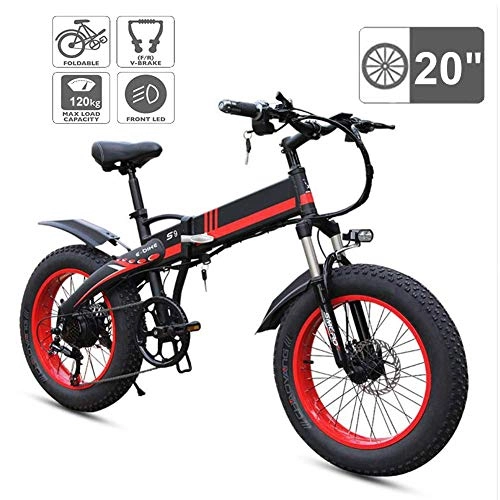 Electric Bike : JIEER Folding Electric Bikes for Adults, 20" Folding Bike, LED Display Aluminum Alloy Mountain Cycling Bicycle Commute E-Bike 350W Motor with 7-Speed Transmission, 120KG Max Load-Red