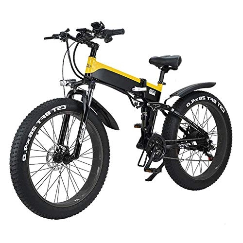 Electric Bike : JIEER Folding Electric Mountain City Bike, LED Display Electric Bicycle Commute Ebike 500W 48V 10Ah Motor, 120Kg Max Load, Portable Easy To Store-Yellow