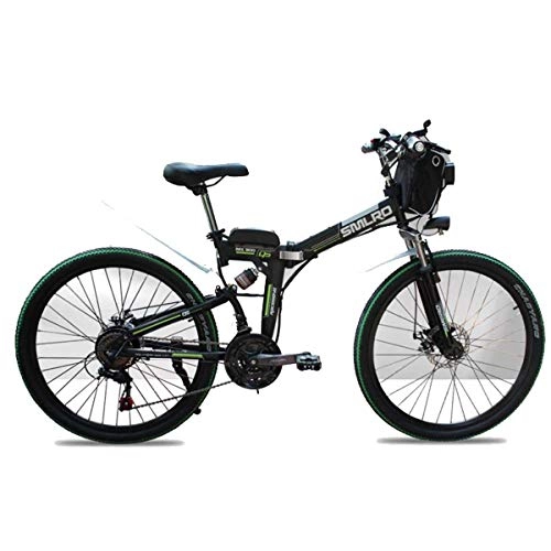 Electric Bike : Jieer Mountain Bike, 48V Electric Mountain Bike, 26 Inch Folding E-bike with 4.0" Fat Tyres Spoke Wheels, Premium Full Suspension, Black