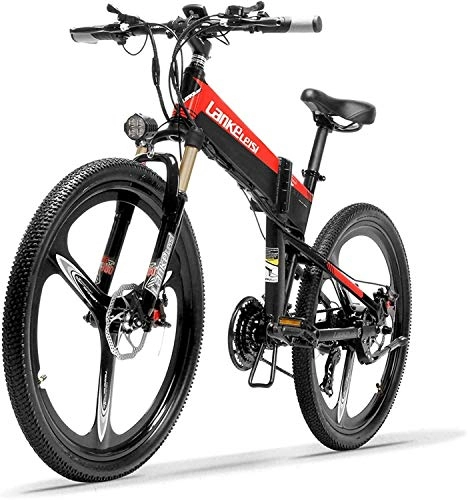 Electric Bike : JINHH 26'' Folding Ebike 400W 48V 14.5Ah Removable Battery 21 Speed Mountain Bike 5 Level Pedal Assist Lockable Suspension Fork, Size:10.4Ah (Color : Grey, Size : 12