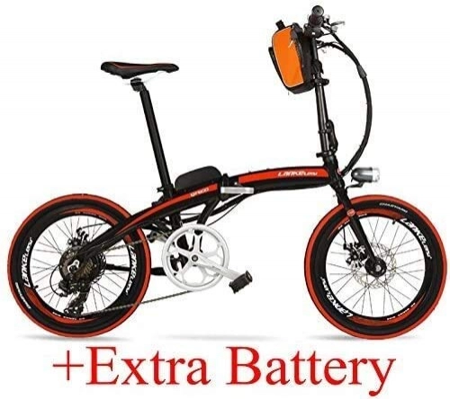 Electric Bike : JINHH Electric Mountain Bike, 240W 48V 12Ah Portable 20 Inches Folding E Bike, Aluminum Alloy Frame Pedal Assist Electric Bike, Both Disc Brakes (Color : Blue Extra Battery)
