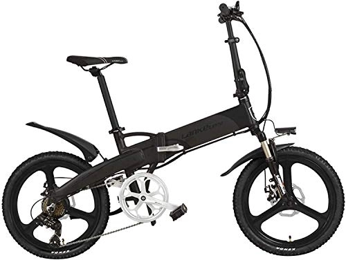 Electric Bike : JINHH Elite 20 Inches Folding Electric Bike, 48V Lithium Battery, Integrated Wheel, with Multifunction LCD Display, Pedal Assist Bicycle (Color : Blue, Size : 500W 1