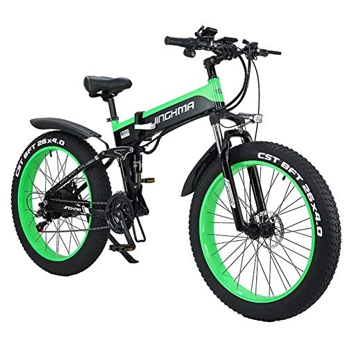Electric Bike : JNWEIYU Electric Bicycle Adult Waterproof 1000W Electric Bicycle, Folding Mountain Bike, Fat Tire 48V 12.8AH