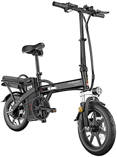 Electric Bike : JNWEIYU Electric Bicycle Adult Waterproof 14 inch Electric Bicycle Commute Ebike With Inverter Motor, 48V City Bicycle Max Speed 25 Km / h (Color : Black, Size : 23Ah)