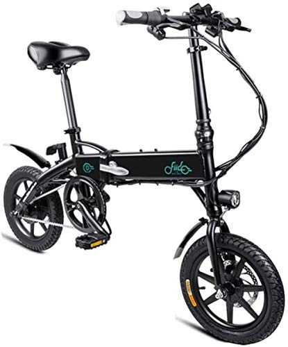 Electric Bike : JNWEIYU Electric Bicycle Adult Waterproof 250W 36V 10.4Ah Lithium Battery 14 inch Wheels Led Battery Light Silent Motor Portable Lightweight Electric Bike for Adult (Color : Black)