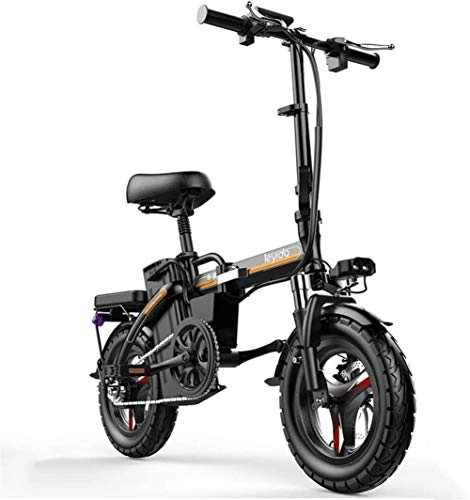 Electric Bike : JNWEIYU Electric Bicycle Adult Waterproof 48V Removable Lithium Battery 14 inch Wheels Led Battery Light Silent Motor Folding Portable Lightweight with USB Charging Port for Adult