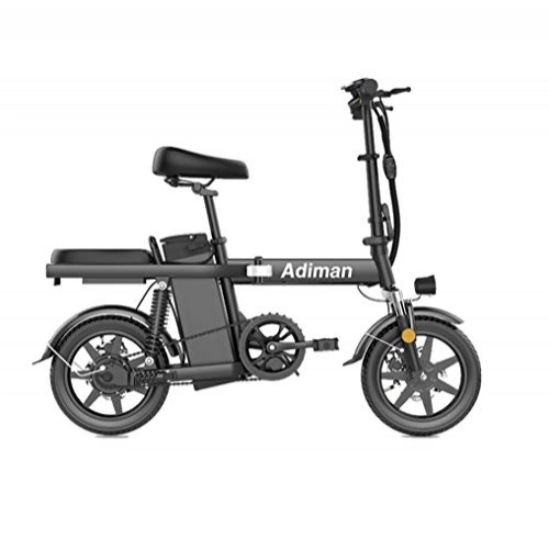 Electric Bike : JNWEIYU Electric Bicycle Adult Waterproof Electric Bicycles 14 Inches Portable Folding High Speed Brushless Motor Three Riding Modes with Removable 48V Lithium-Ion Battery