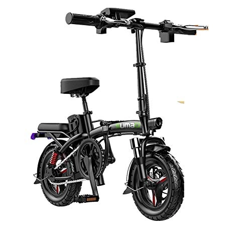 Electric Bike : JNWEIYU Electric Bicycle Adult Waterproof Folding Electric Bike for Adults, 14" Electric Bicycle / Commute Ebike Travel Distance 30-180 Km, 48V Battery, 3 Speed Transmission Gears (Size : 80km)