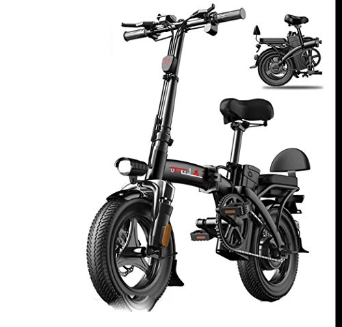 Electric Bike : JNWEIYU Electric Bicycle Adult Waterproof Folding Electric Bikes with 36V 14inch, Lithium-Ion Battery Bike for Outdoor Cycling Travel Work Out and Commuting (Size : 60km)