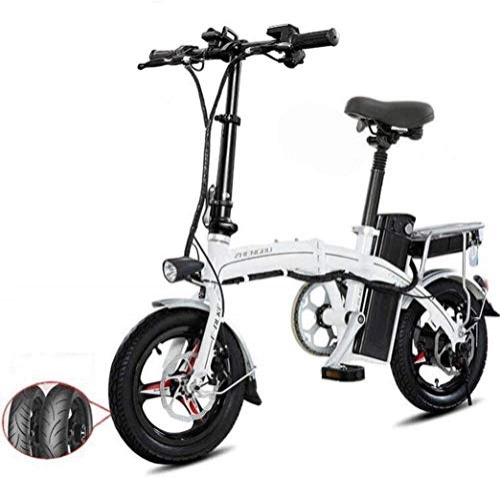 Electric Bike : JNWEIYU Electric Bicycle Adult Waterproof Lightweight Aluminum Folding E-Bike with Pedals Power Assist and 48V Lithium Ion Battery Electric Bike with 14 inch Wheels and 400W Hub Motor