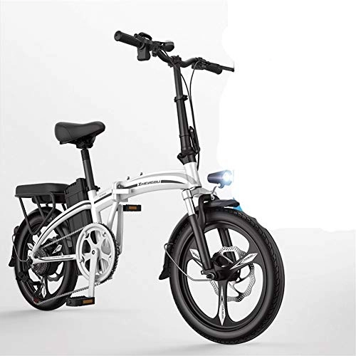 Electric Bike : JNWEIYU Electric Bicycle Adult Waterproof Lightweight and Aluminum Folding E-Bike with Pedals Power Assist and 48V Lithium Ion Battery Electric Bike with 14 inch Wheels and 400W Hub Motor