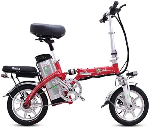 Electric Bike : JNWEIYU Electric Bicycle Adult Waterproof Portable Folding Electric Bike for Adult with Removable 48V Lithium-Ion Battery Powerful Brushless Motor Speed 20-30 Km / H 14 inch Wheels Aluminum Alloy Frame