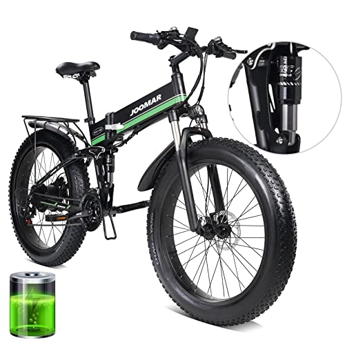 Electric Bike : JOOMAR 1000 W Foldable Electric Bicycles 26 Inch Fat Tyres Electric Mountain Bike 48 V Lithium Battery Sand Beach Snow MTB 21 Speed Hydraulic Disc Brakes e-Mountain Bike for Adults