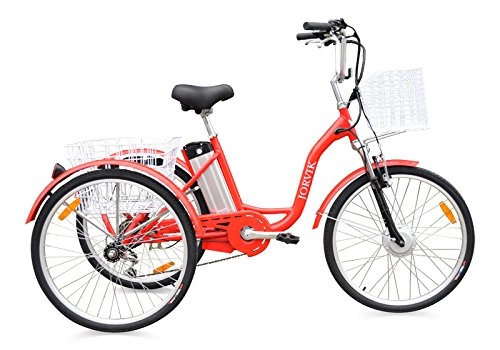 Electric Bike : Jorvik Tricycles JORVIK 26 ALUMINIUM FOLDING FRAME TRICYCLE ELECTRIC ADULTS TRIKE 250W / 36V VARIOUS COLOURS AVAILABLE (Red)