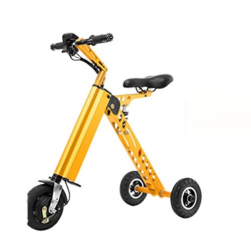 Electric Bike : Joyfitness Mini Folding Electric Car Adult 36V Lithium Battery Bicycle Tricycle 250W Portable Travel Battery Car (Can Withstand Weight 120KG), yellow