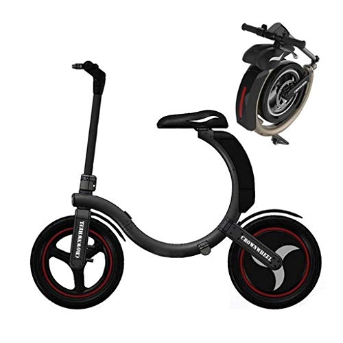 Electric Bike : JSZ Dolphin Electric Bike, 14 Inch Folding Portable E-Bike with Super Lightweight Aluminum Alloy Integrated Wheel, Shimano Pedal Assist Unisex Bicycle for Men And Woman, 36V 350W Rear Engine, Black
