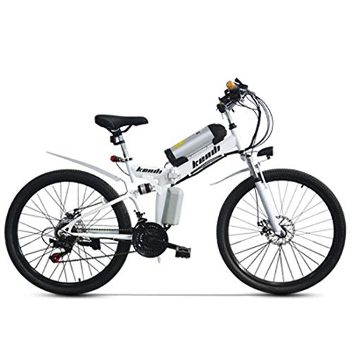 Electric Bike : JUN Adult Electric Bicycle, 26 Inch 36VAH with Lithium Ion Battery Folding High Carbon Steel Frame Mountain Bike, White