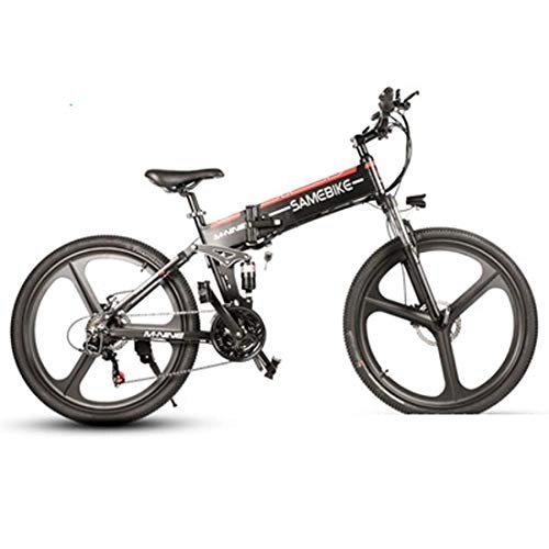 Electric Bike : JUN Adult Electric Bicycle, 26-Inch Folding 48V Multi-Function Lithium Battery Aluminum Alloy Cross-Country Mountain Bike, Black