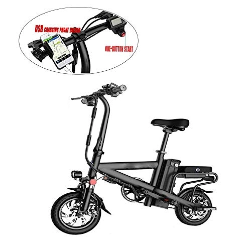 Electric Bike : June 12inch Electric Bicycle Lightweight Electric Mountain Bike Made Of Aluminum Alloy With Pedal And 350W Lithium Ion Battery (48 V) 50km / h Max Speed, Black