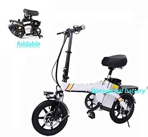 Electric Bike : June 14 Inch Electric Bike With Detachable Lithium Battery 48V 18AH Lithium Battery 250w High-speed Motor For Adults Folding Electric Mountain Bike, White
