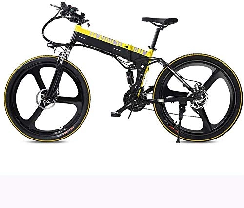 Electric Bike : June Collapsible Electric Mountain Bike, Power Bike 48V Lithium Battery Disc Brakes Variable Speed Work Modes Rear-ShockTwo-wheeled Adult Travel Smart Battery Car, B