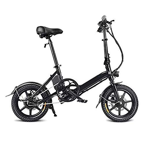 Electric Bike : June Electric Folding Bike14 Inches Foldable Electric Bicycle Double Disc Brake Aluminum Frame For Cycling Collapsible With Pedals 7.8AH Lithium Ion Battery Easy To Stow, Black
