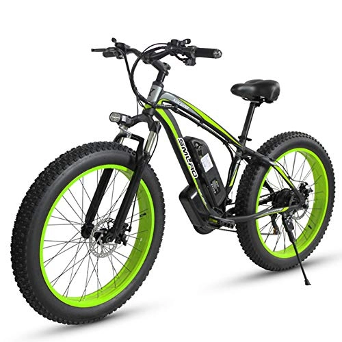 Electric Bike : JUYUN 350W Fat Tire Electric Bike, 26 inch Beach Bicycle Snow Ebike, Electric Mountain Bicycle with 48V / 15Ah Lithium Battery, Professional 21 Speed Gears, Black Green