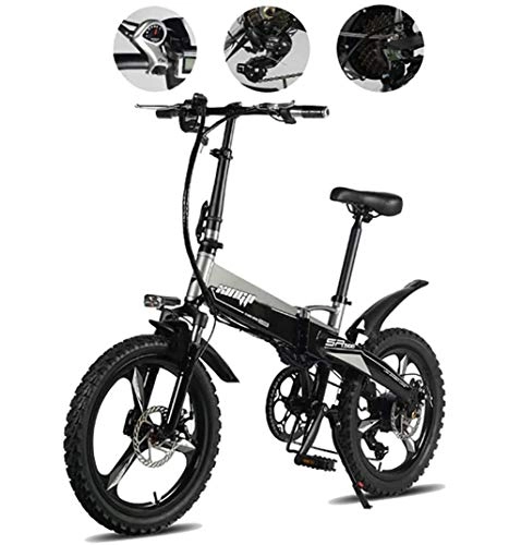 Electric Bike : JXH 20In Folding Electric Speed Bicycle with 48V Removable Large Capacity Lithium-Ion Battery And Intelligent Anti-Theft, Three Working Modes Electric Bicycle for Commuting, Gray 12.5A