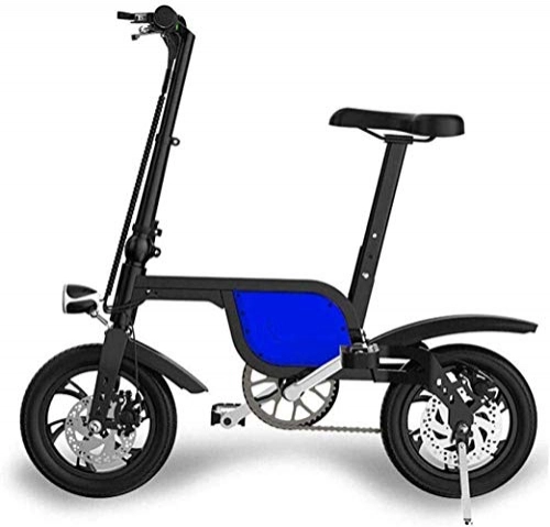 Electric Bike : JXH Folding Electric Bike, Aluminum Alloy Frame Mini And Small Folding Lithium Battery Portable Folding Bicycle Battery, for Men And Women, Blue