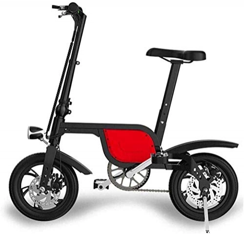 Electric Bike : JXH Folding Electric Bike, Aluminum Alloy Frame Mini And Small Folding Lithium Battery Portable Folding Bicycle Battery, for Men And Women, Red