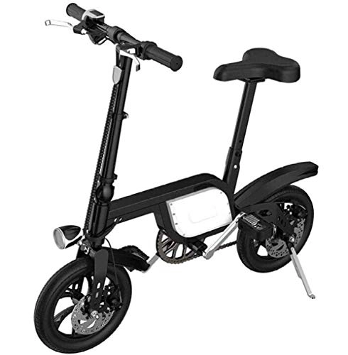 Electric Bike : JXH Folding Electric Bike, Aluminum Alloy Frame Mini And Small Folding Lithium Battery Portable Folding Bicycle Battery, for Men And Women, White